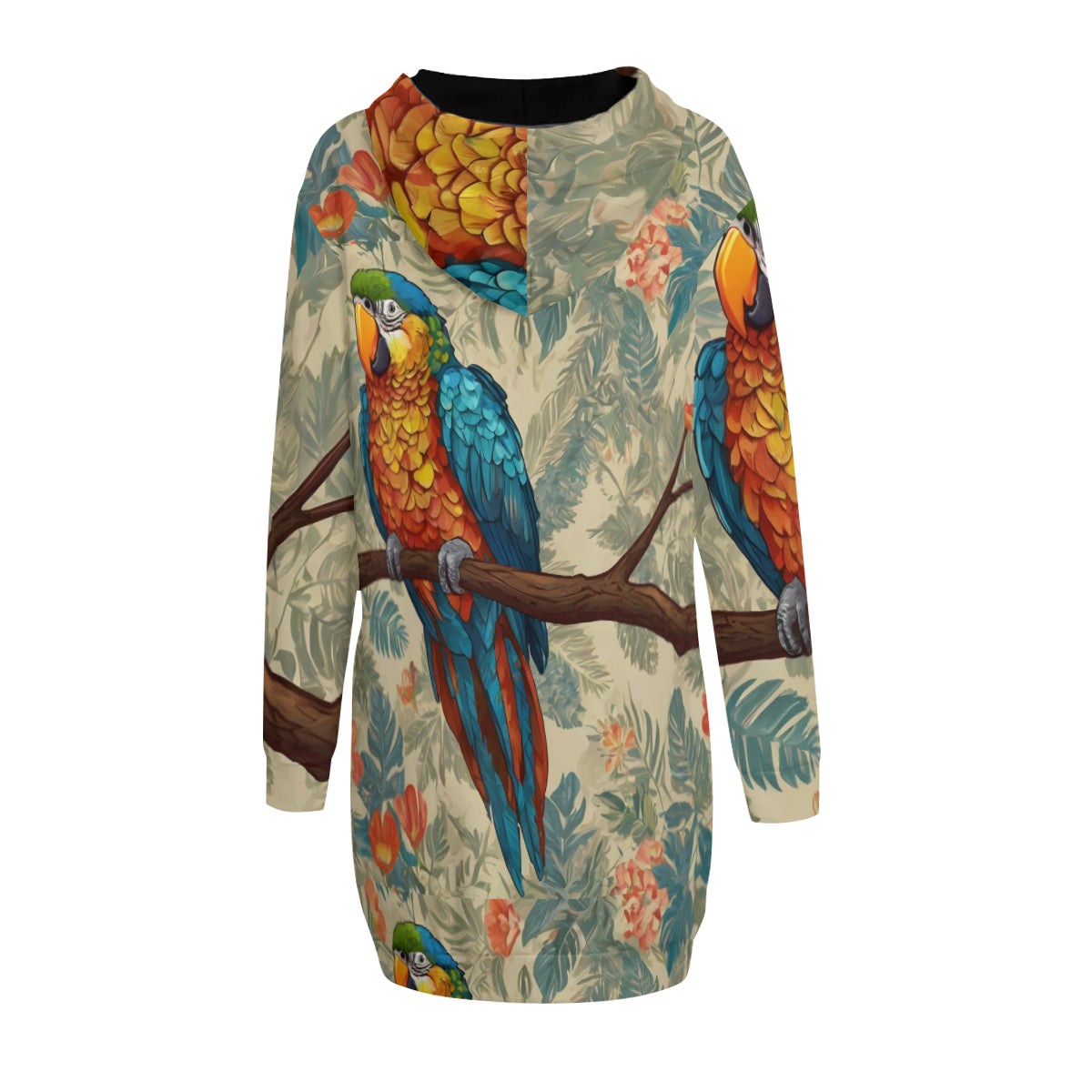 Parrot Design Women Long Sleeve Casual Hoodie Sweatshirt Dress