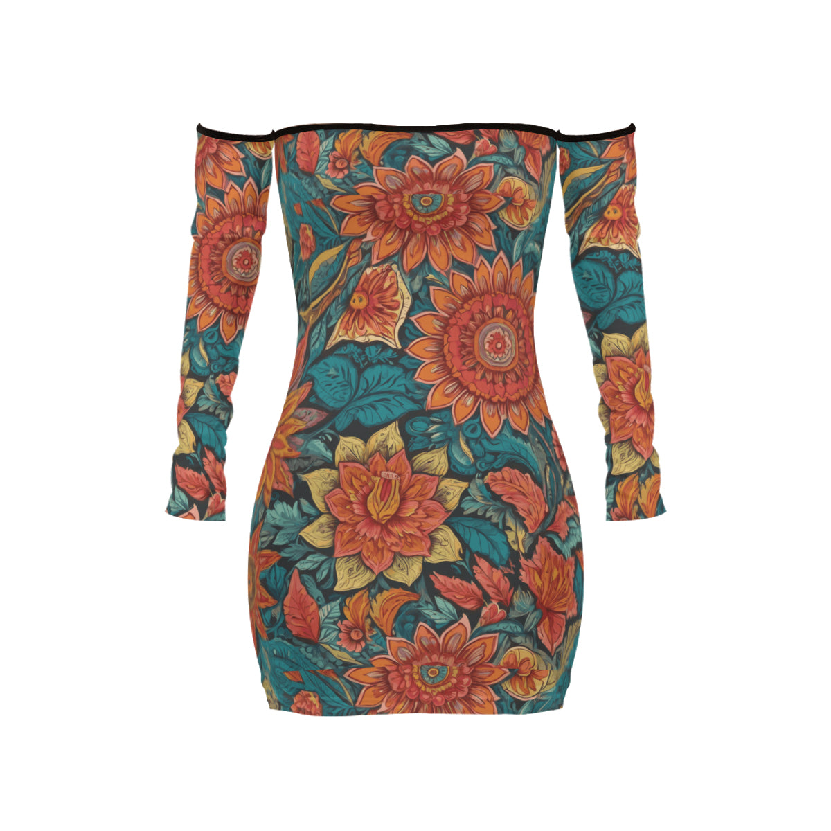 Floral Red Women's Off-shoulder Back Lace-up Dress