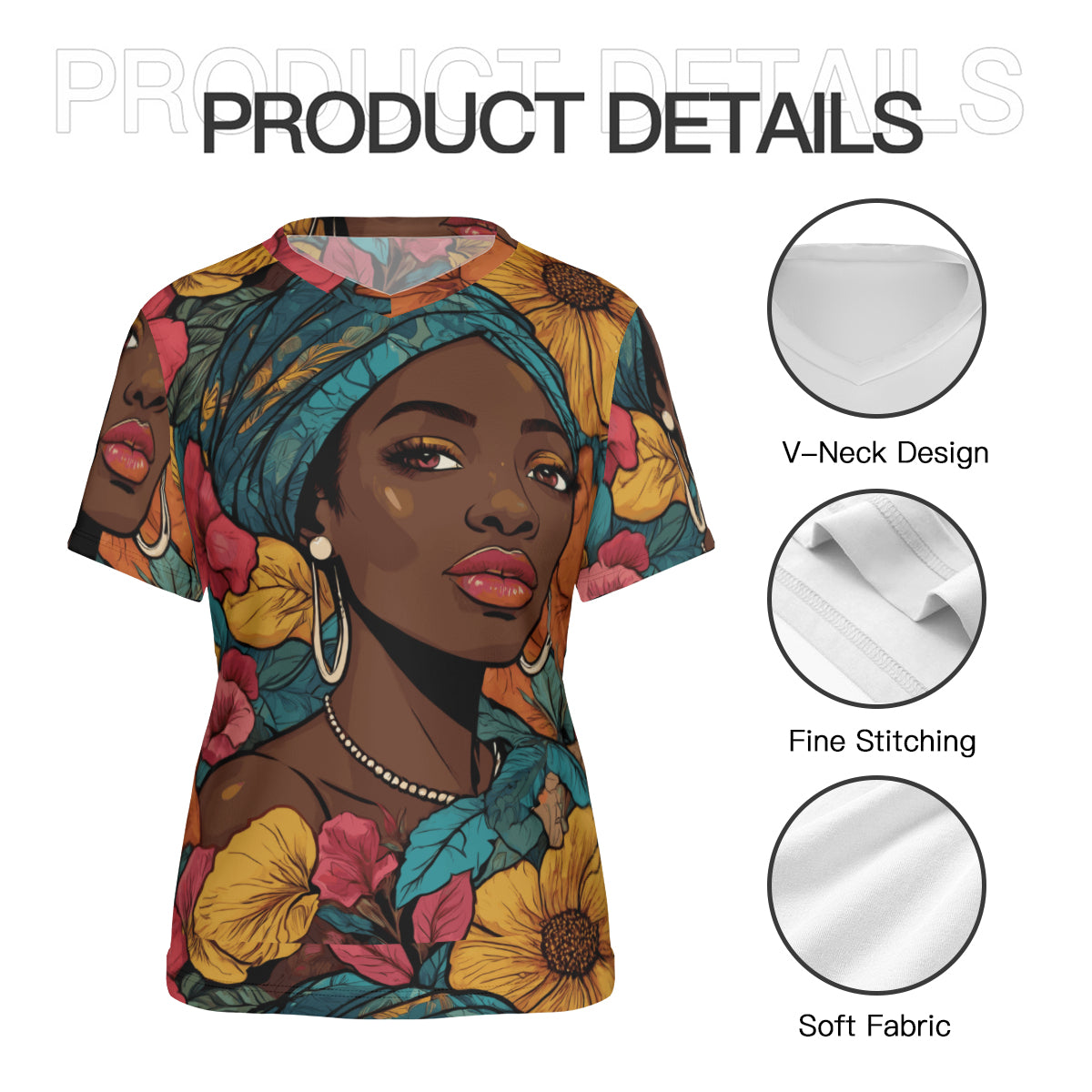 Melanin Queen Women's V-Neck Short Sleeve T-Shirt | Polyester