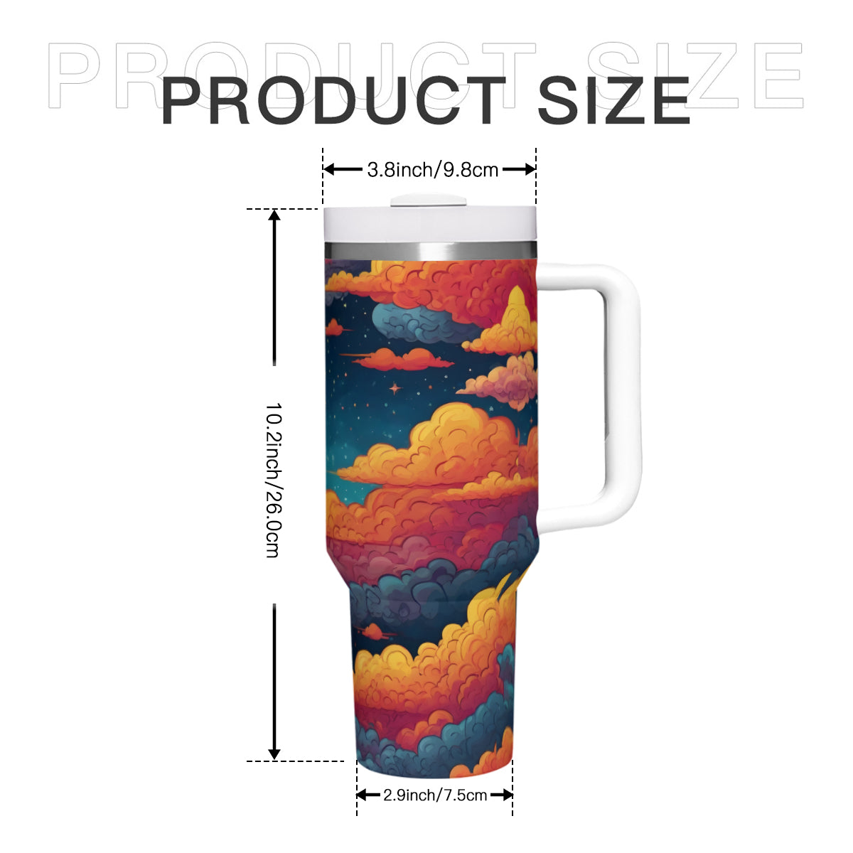 Sky Beauty Abstract Large Capacity Tumbler with Handle(1100ml/40oz) | Stainless Steel 304