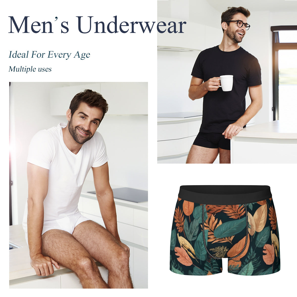 Colorful Leaves Men's Underwear (Front and Back Design)丨Polyester