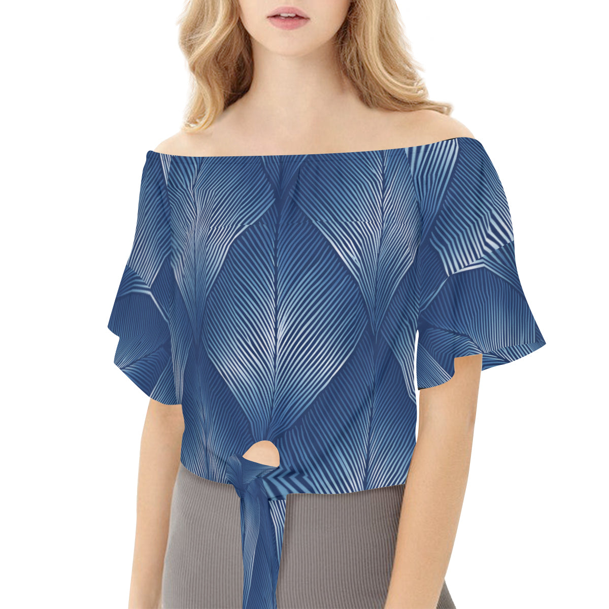 Blue Design Women's One-shoulder Tie Short Sleeves T-shirt