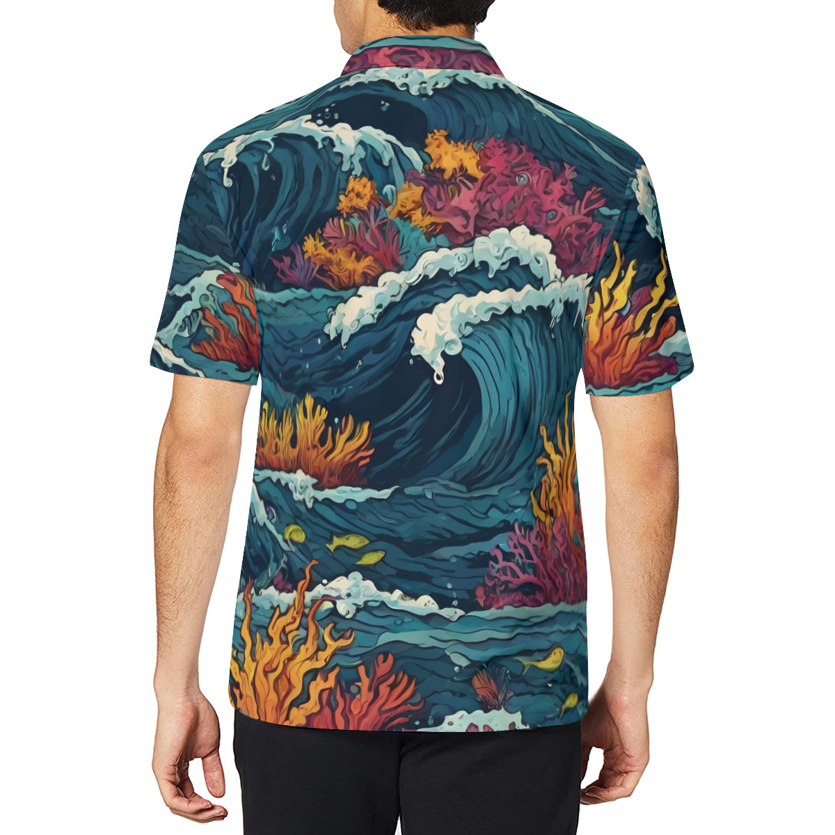 Ocean Waves Men's Premium European Size POLO Shirt | 95% Polyester+5% Spandex