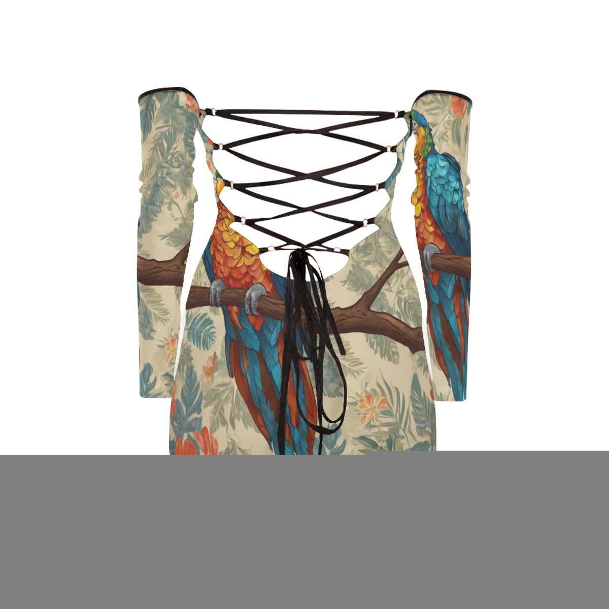 Parrot Design Women's Off-shoulder Back Lace-up Dress | Polyester