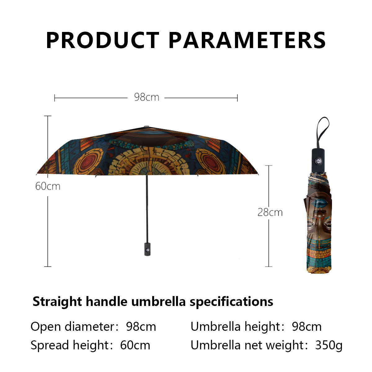 African Image Automatic Tri-Fold Black Rubber Umbrella (Outside Printing)|Polyester