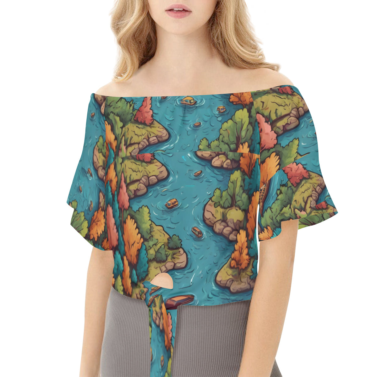 River Front Design Women's One-shoulder Tie Short Sleeves T-shirt