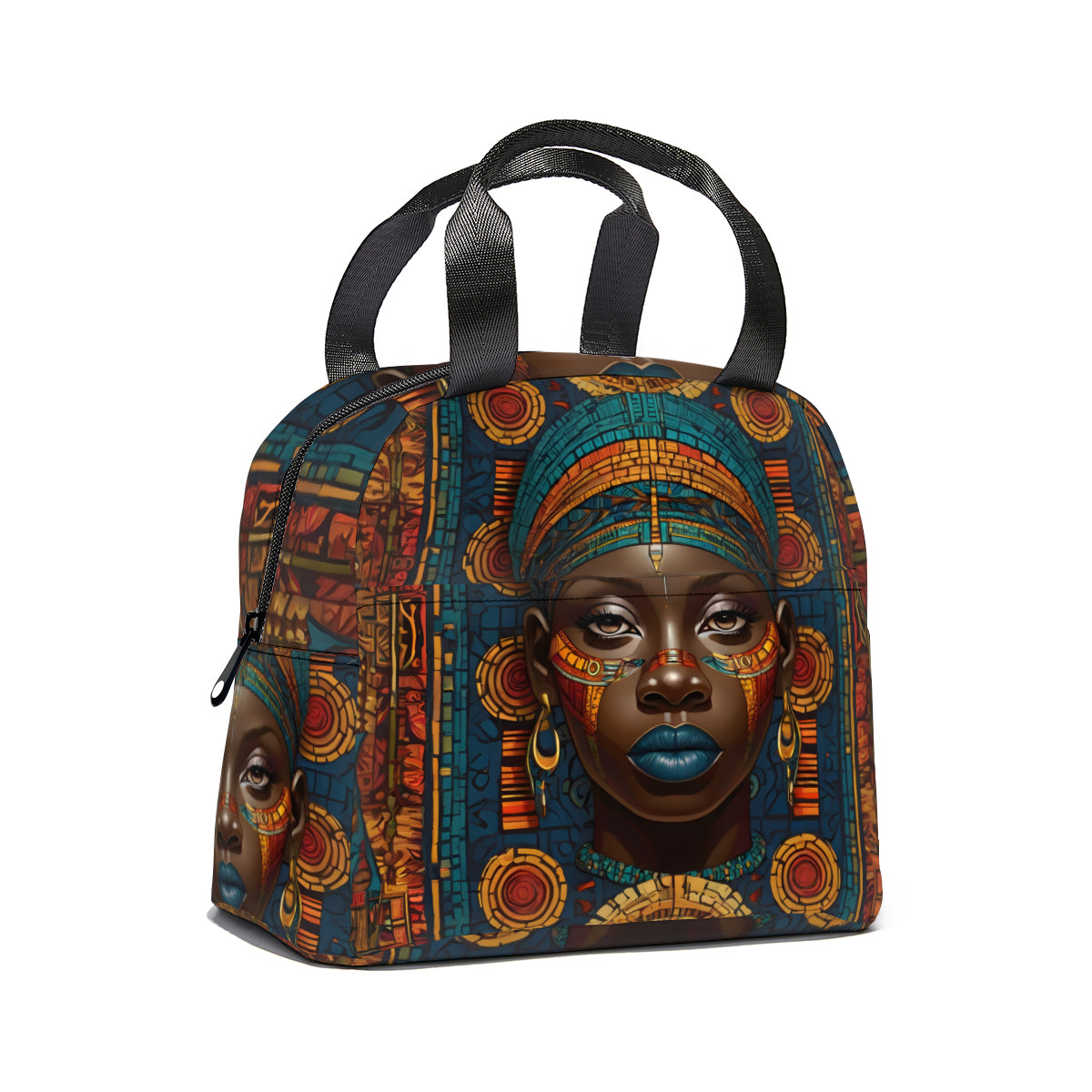 African Image Personalised canvas handheld insulated lunch bag (with side pocket)|Polyester