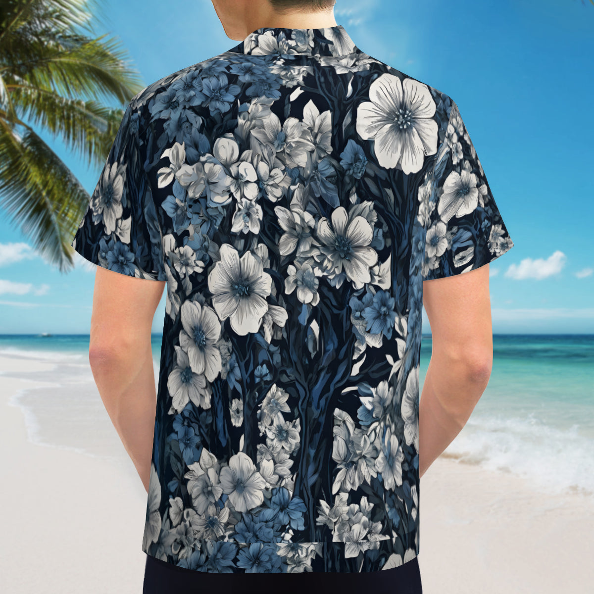 Floral Blue Men's Hawaiian Shirt | Polyester
