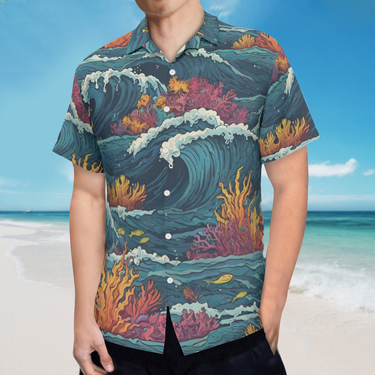 Ocean Waves Hawaiian Shirt(No chest pocket) | Polyester