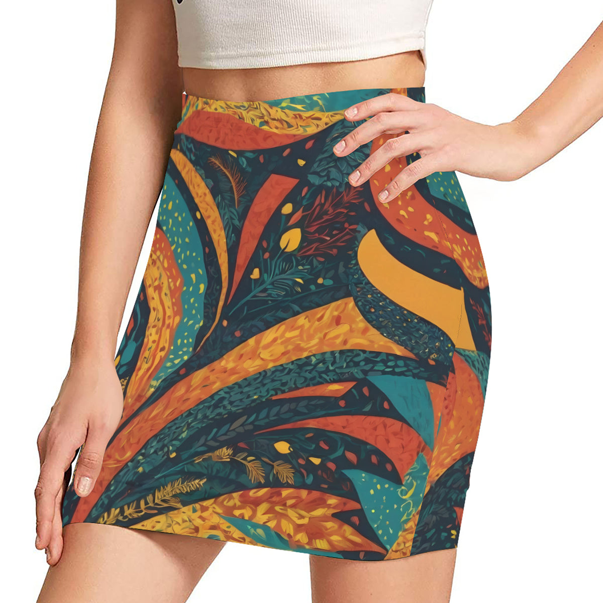 Abstract Beauty Wrap Hip Skirt|Polyester