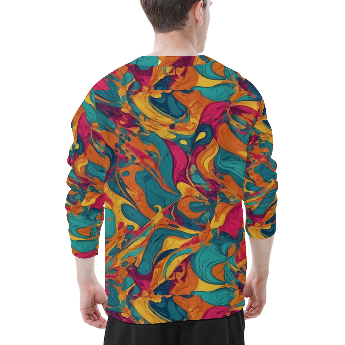Colorful Pattern Men's O-Neck EU Size Long-Sleeved T-Shirt | 180GSM Cotton