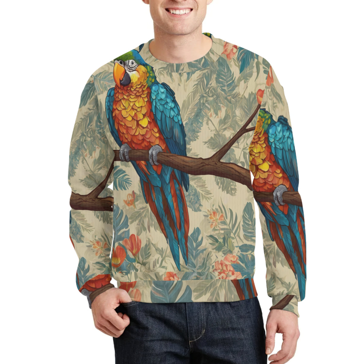 Parrot Design Crew Neck Sweater