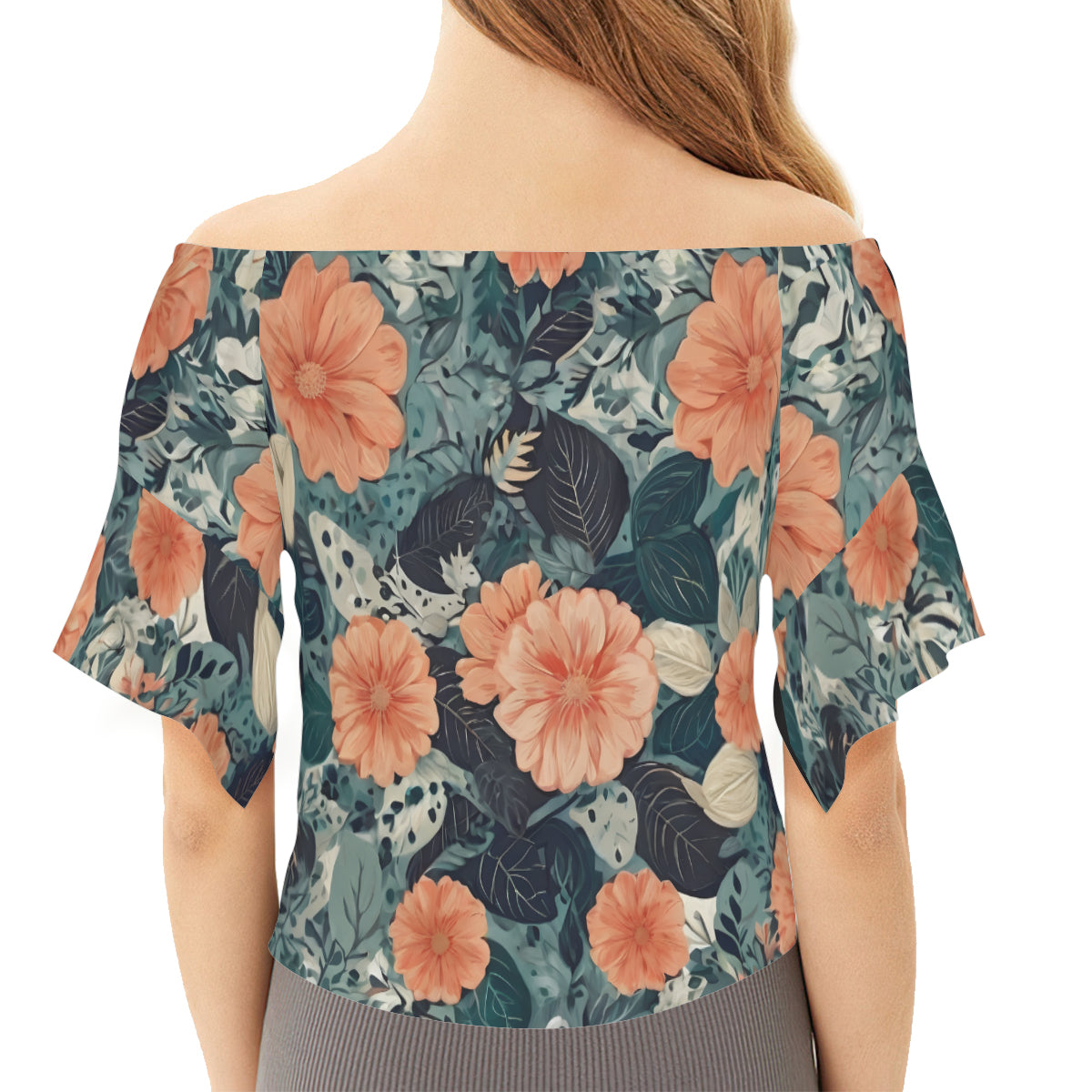 Floral Red Women's One-shoulder Tie Short Sleeves T-shirt