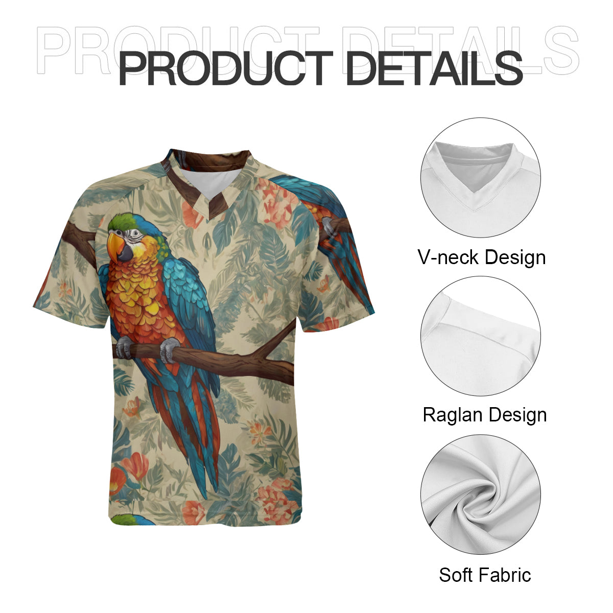 Parrot Design All-Over Print Men's V-Neck T-Shirt Men's Jersey | Polyester