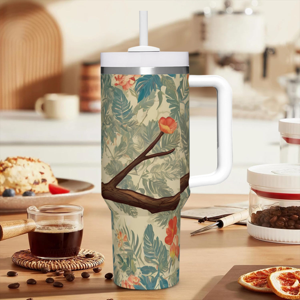 Parrot Design Large Capacity Tumbler with Handle(1100ml/40oz) | Stainless Steel 304