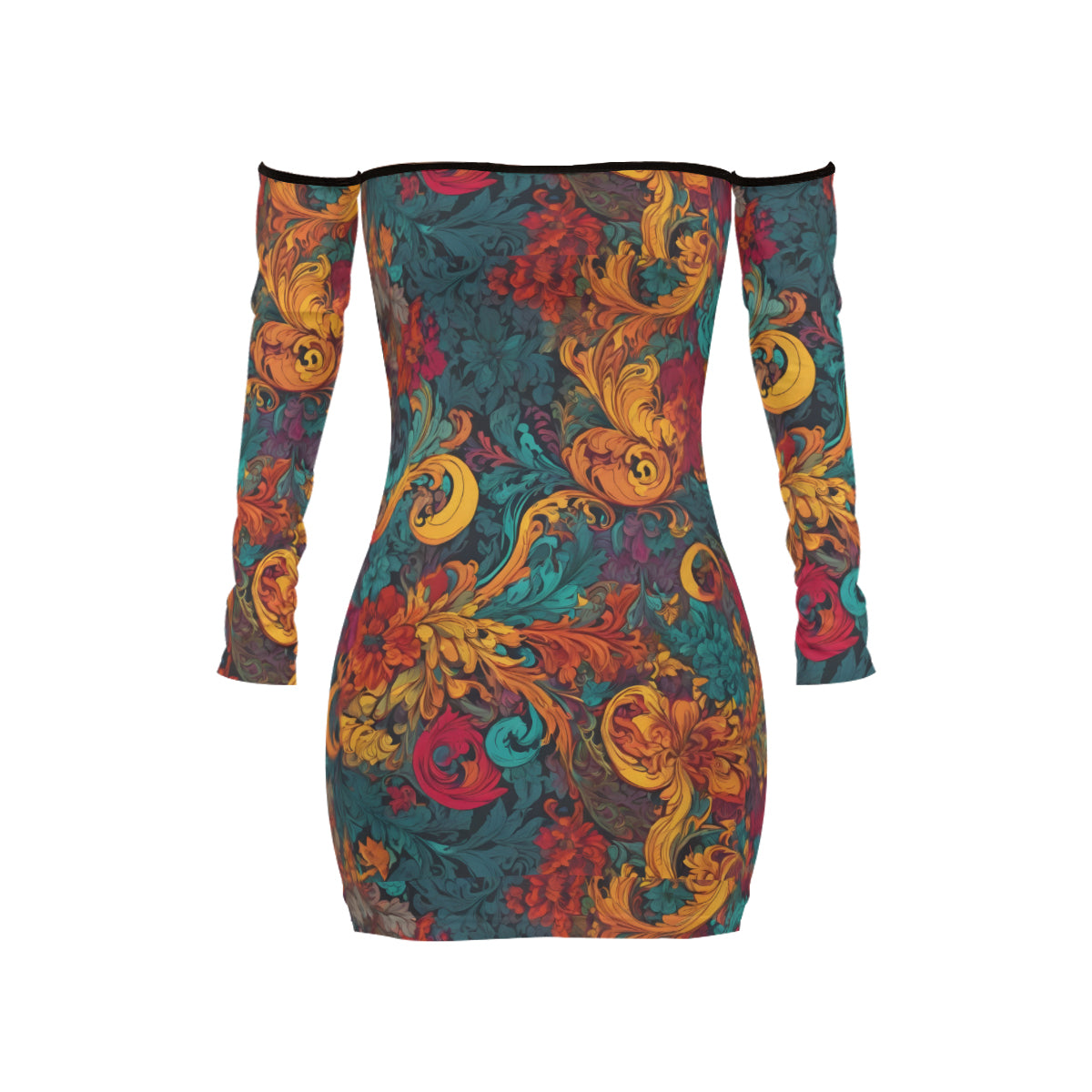 Awesome Flower Design Women's Off-shoulder Back Lace-up Dress | Polyester