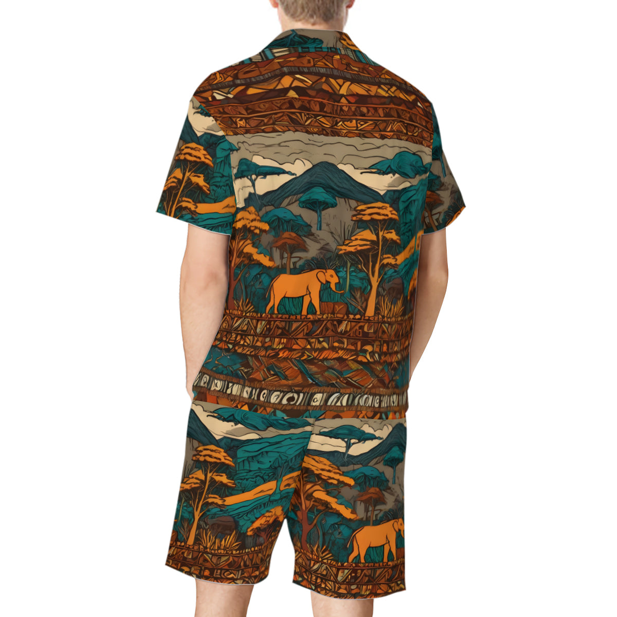 Beautiful Landscape All-Over Print Man's Shirt and Shorts Pajama Set (Multi-faceted Design) | Cotton-Like Polyester