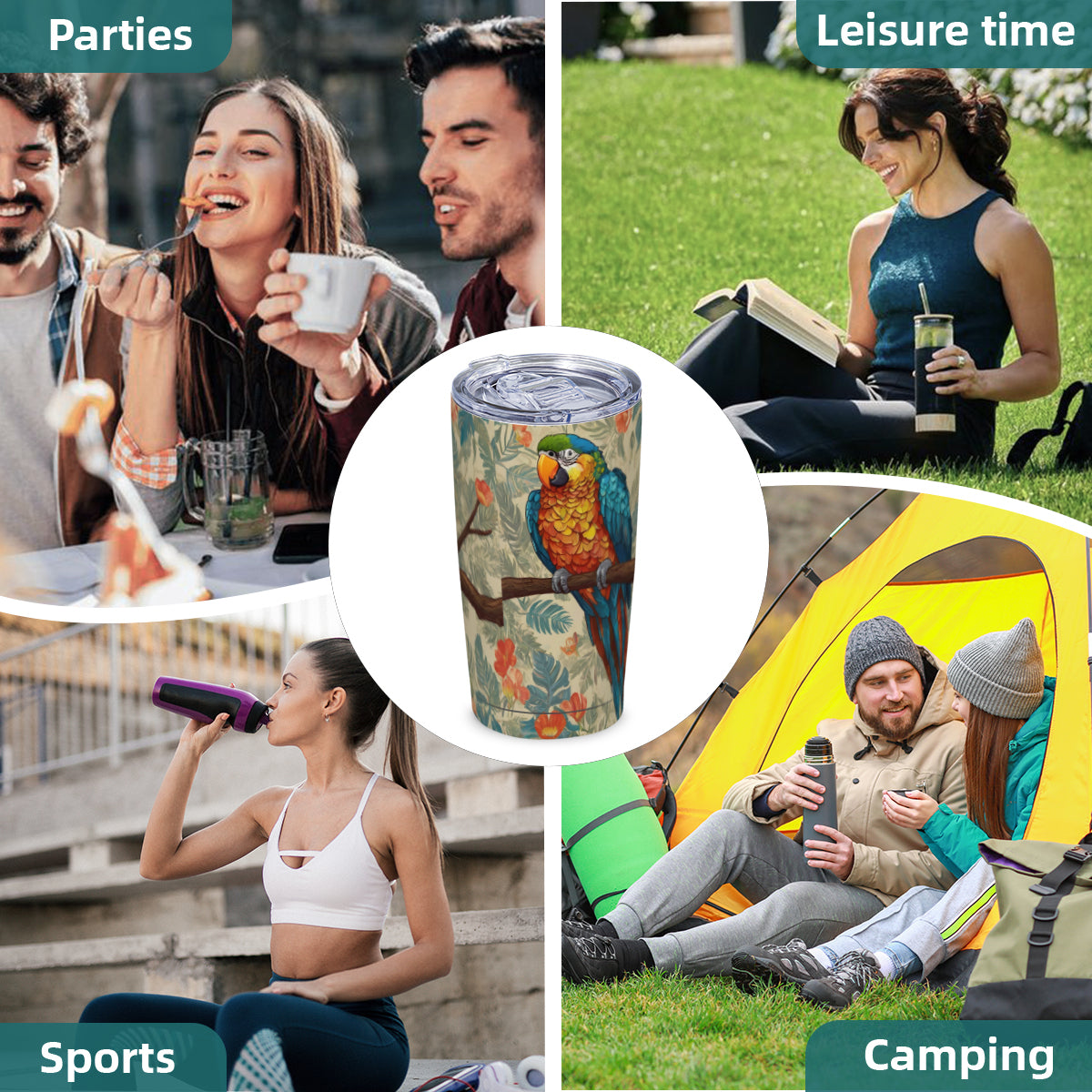 Parrot Design Outdoor Travel Carry Tumbler (600ml/20oz) | Stainless Steel 304