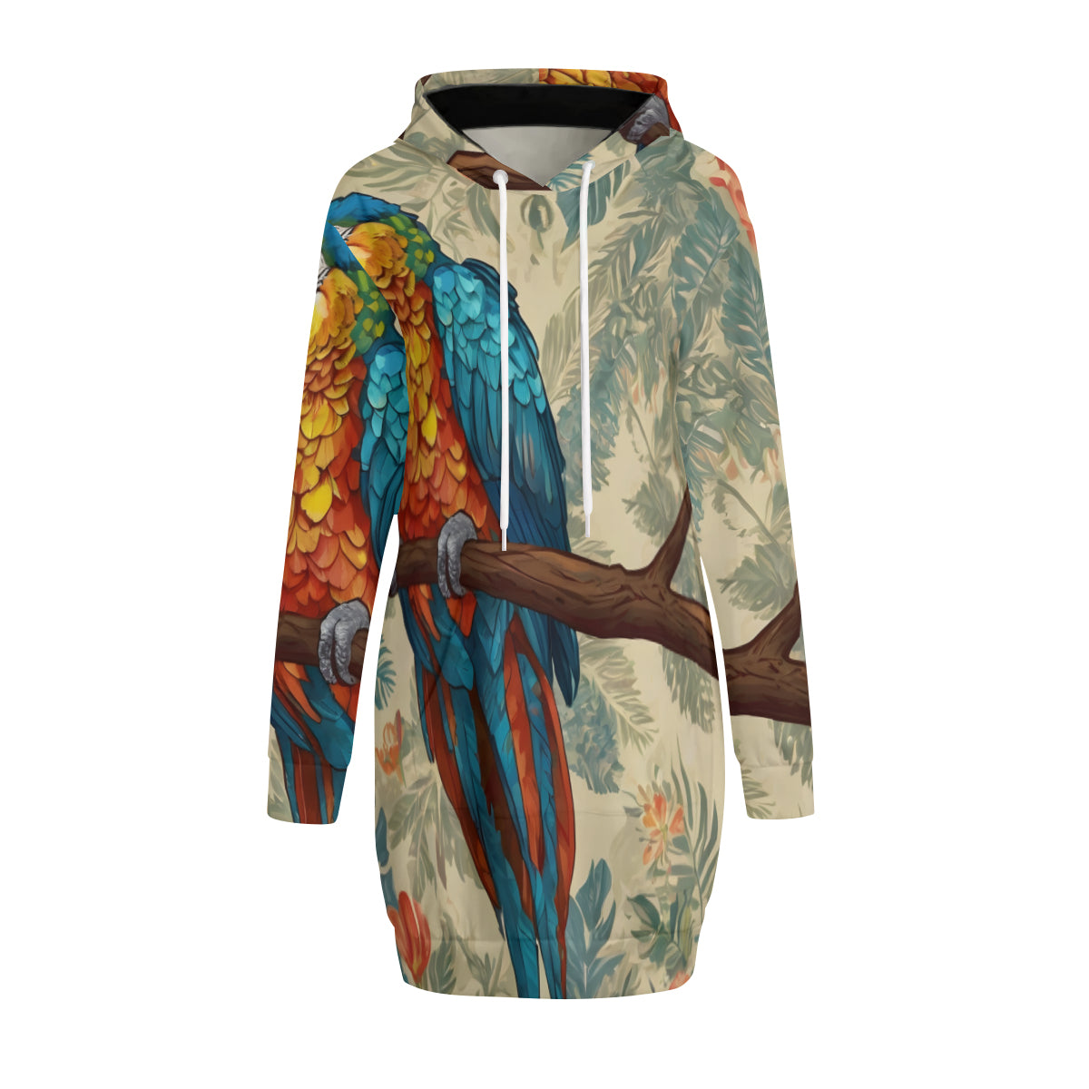 Parrot Design Women Long Sleeve Casual Hoodie Sweatshirt Dress