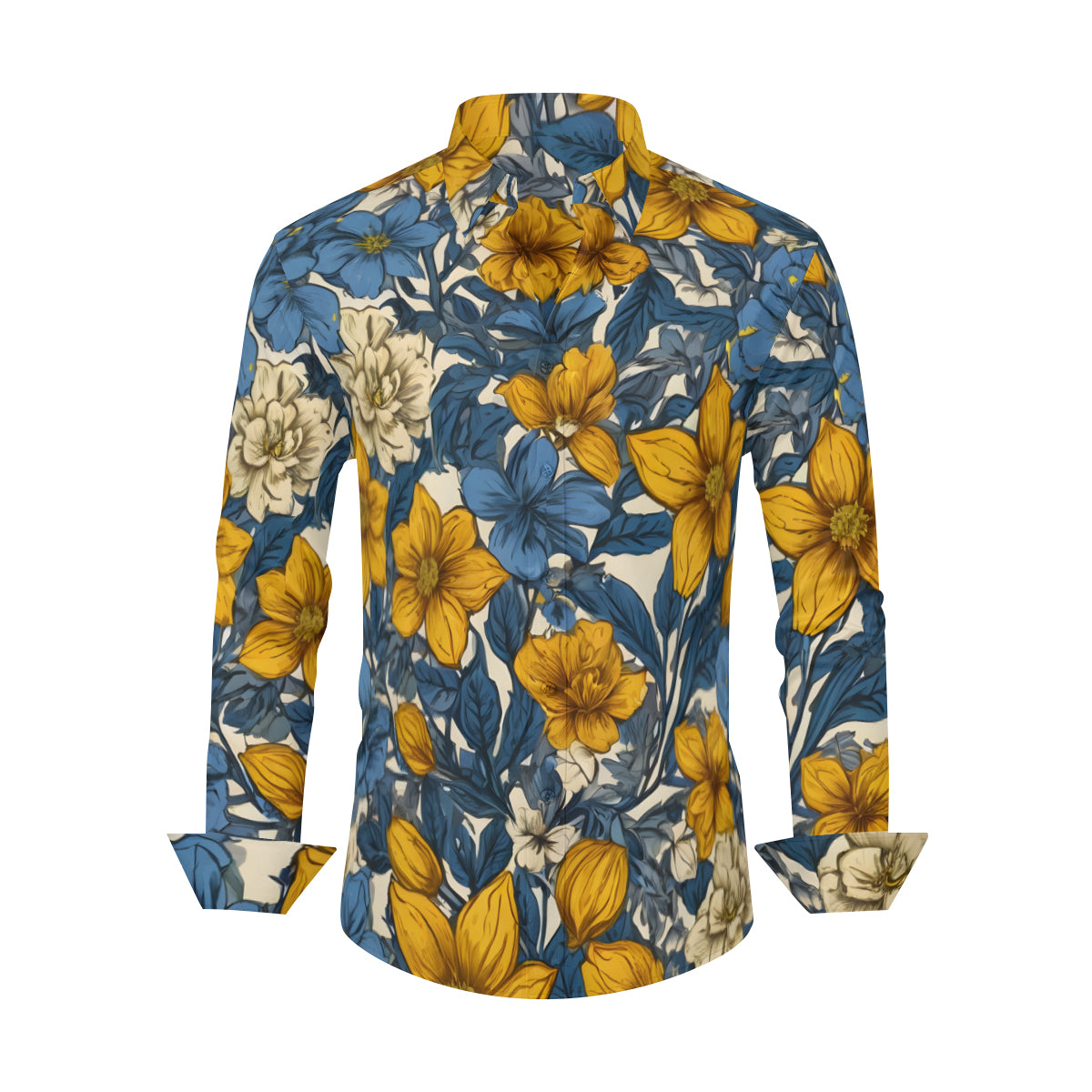 Abstract Yellow Floral Men's Classic Long-Sleeved Shirt | Polyester
