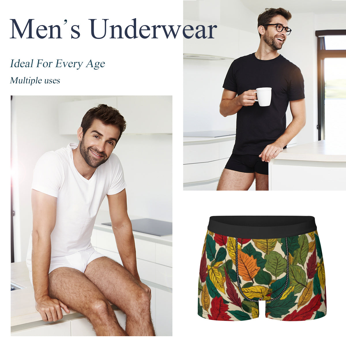 Awesome Leaves Men's Underwear (Front and Back Design)丨Polyester