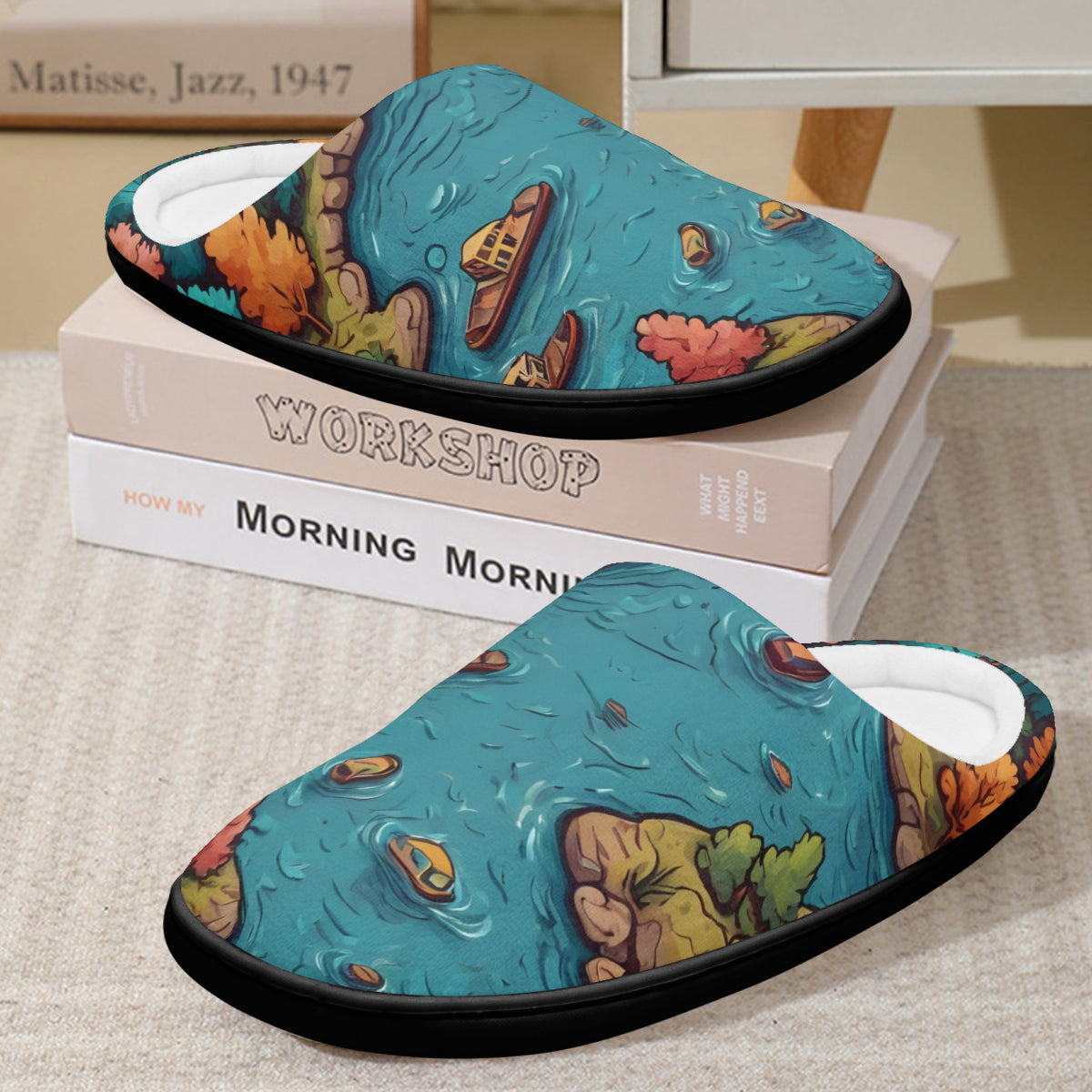 River Front Design Personalized Warm Cotton Slippers | Flannel