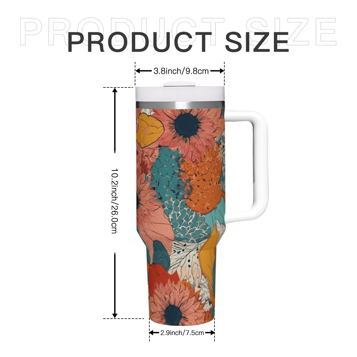 Awesome Floral Large Capacity Tumbler with Handle(1100ml/40oz) | Stainless Steel 304
