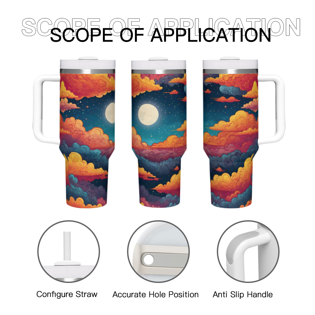 Sky Beauty Abstract Large Capacity Tumbler with Handle(1100ml/40oz) | Stainless Steel 304