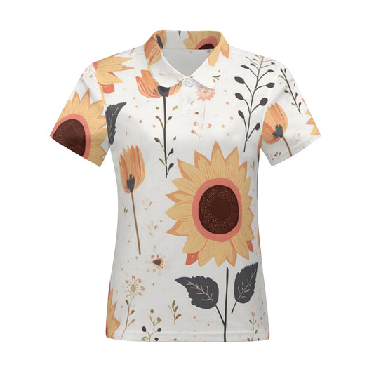 Yellow Floral Women's Short-Sleeved Polo Shirt