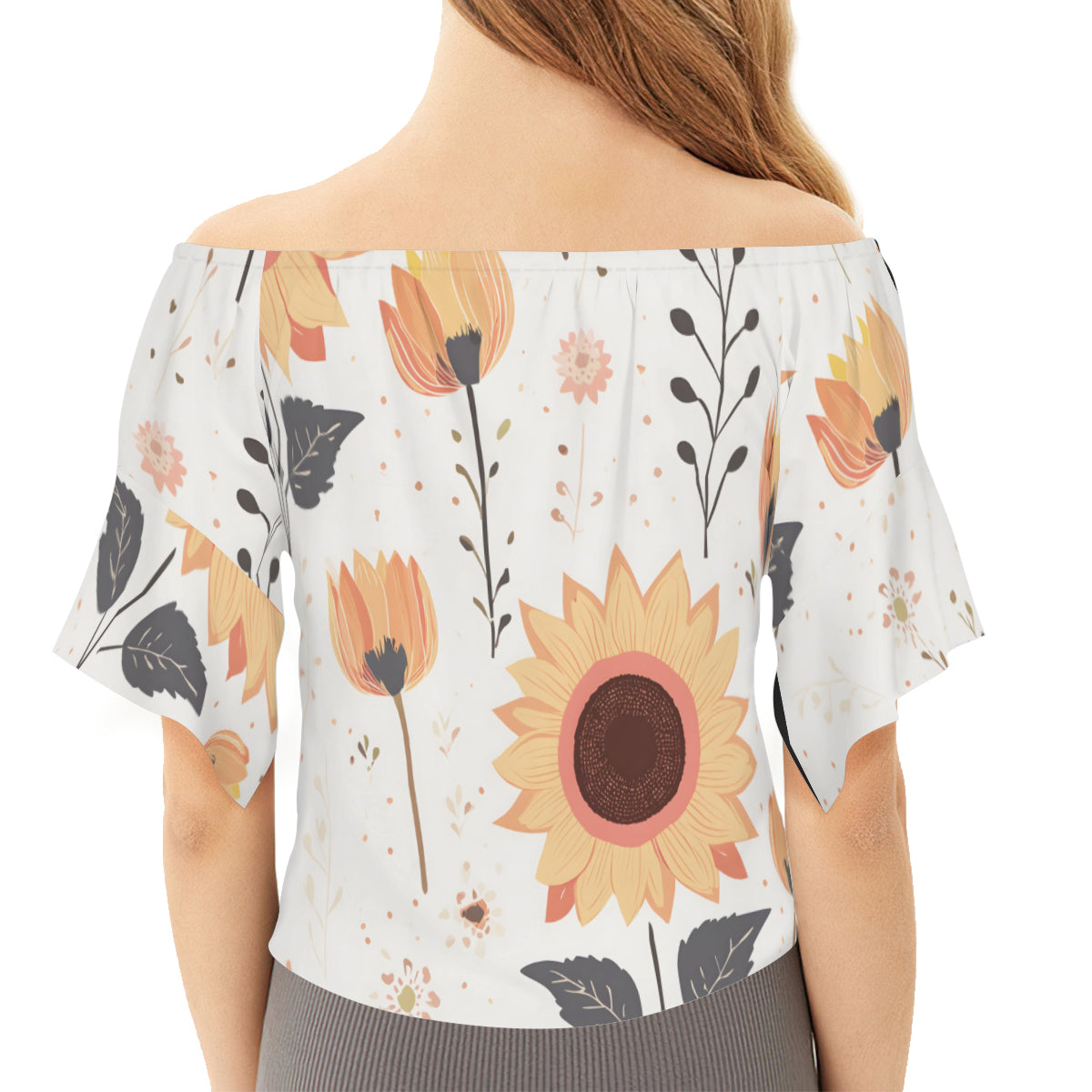 Floral Beauty Women's One-shoulder Tie Short Sleeves T-shirt