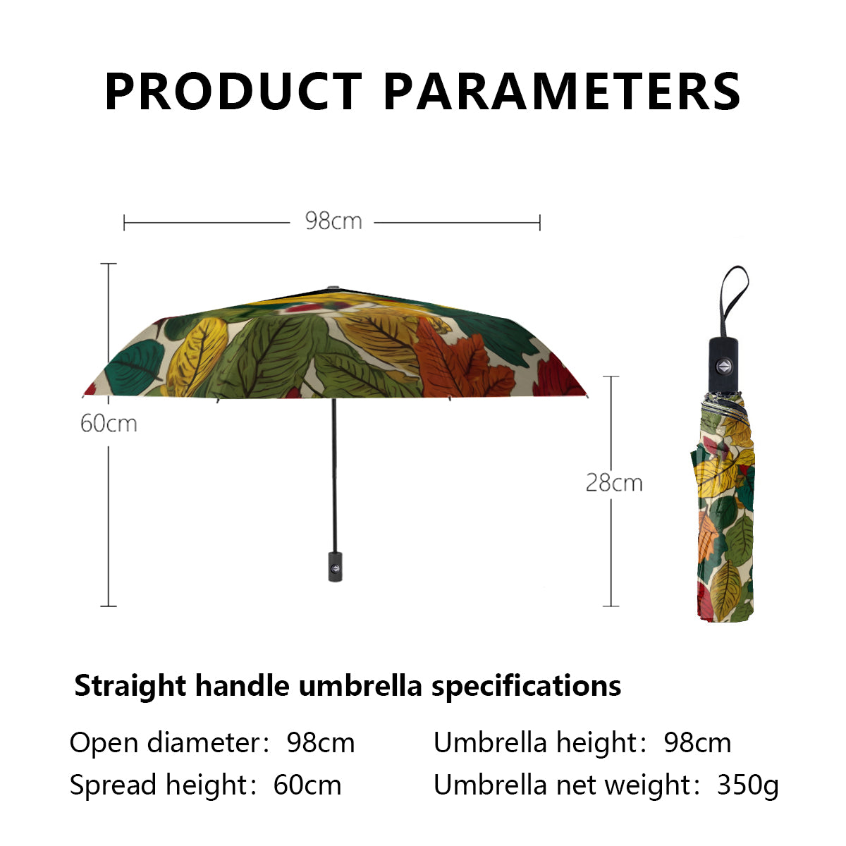 Awesome Leaves Automatic Tri-Fold Black Rubber Umbrella (Outside Printing)|Polyester