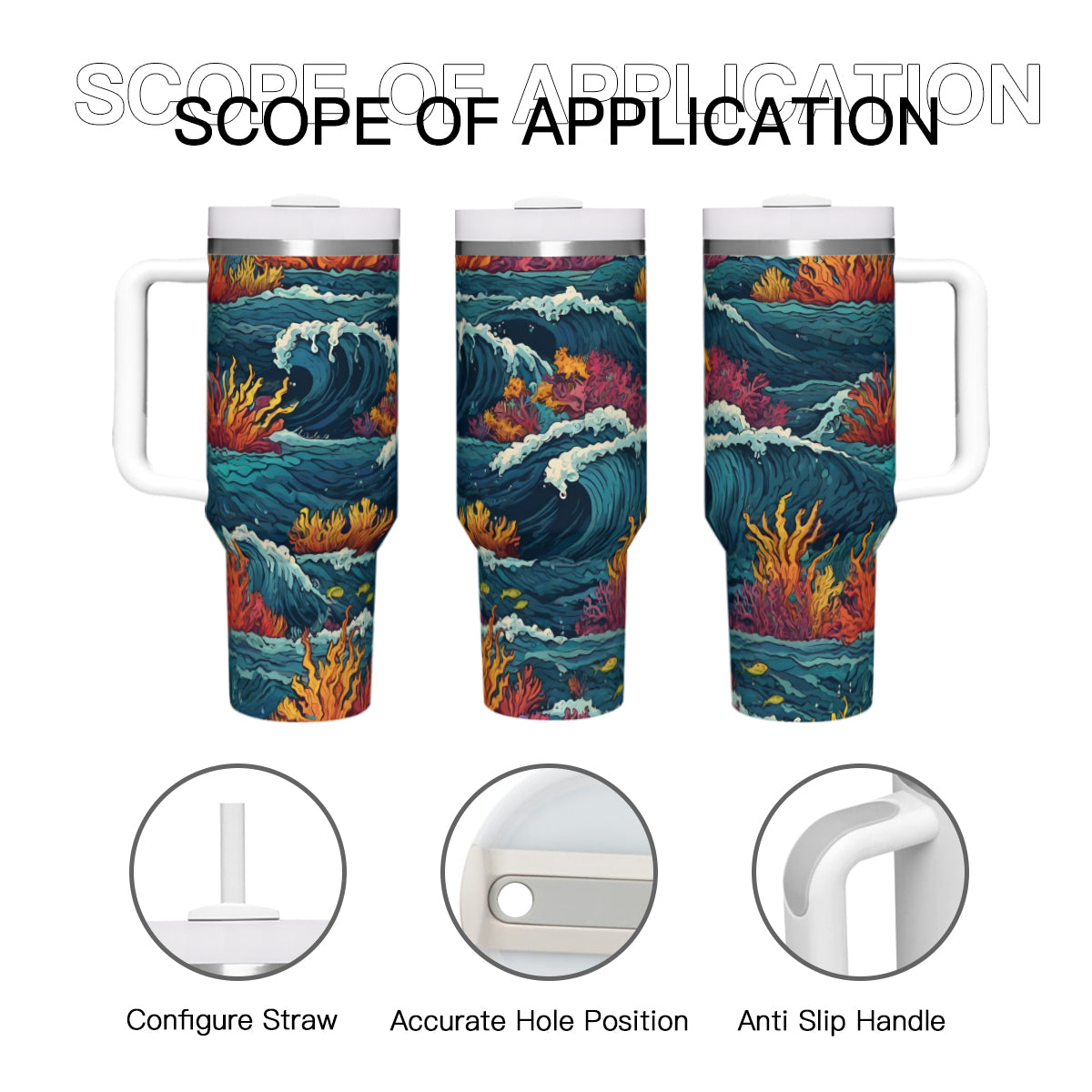 Ocean Waves Large Capacity Tumbler with Handle(1100ml/40oz) | Stainless Steel 304