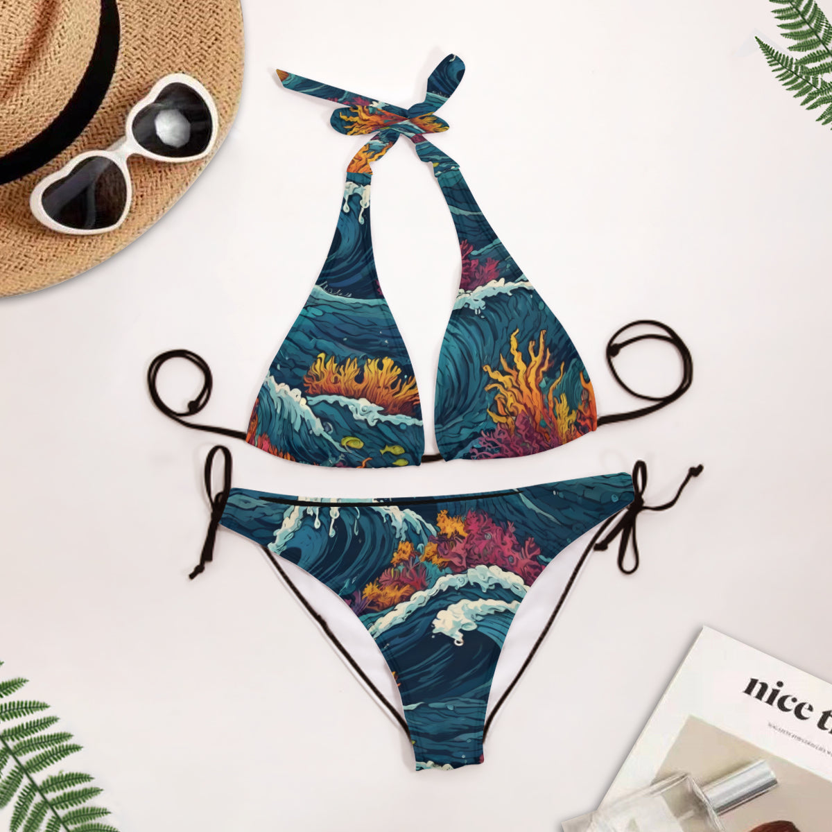 Ocean Waves Women's Bikini Swimsuit (Multi-Faceted Design)|Polyester+Spandex
