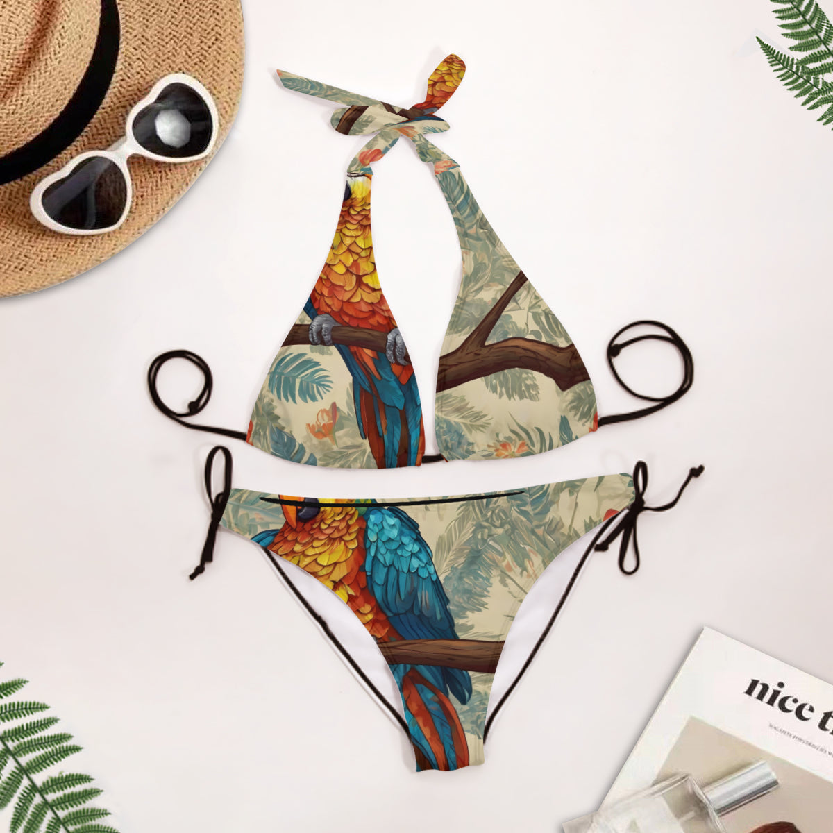 Parrot Design Bikini Swimsuit (Multi-Faceted Design)|Polyester+Spandex