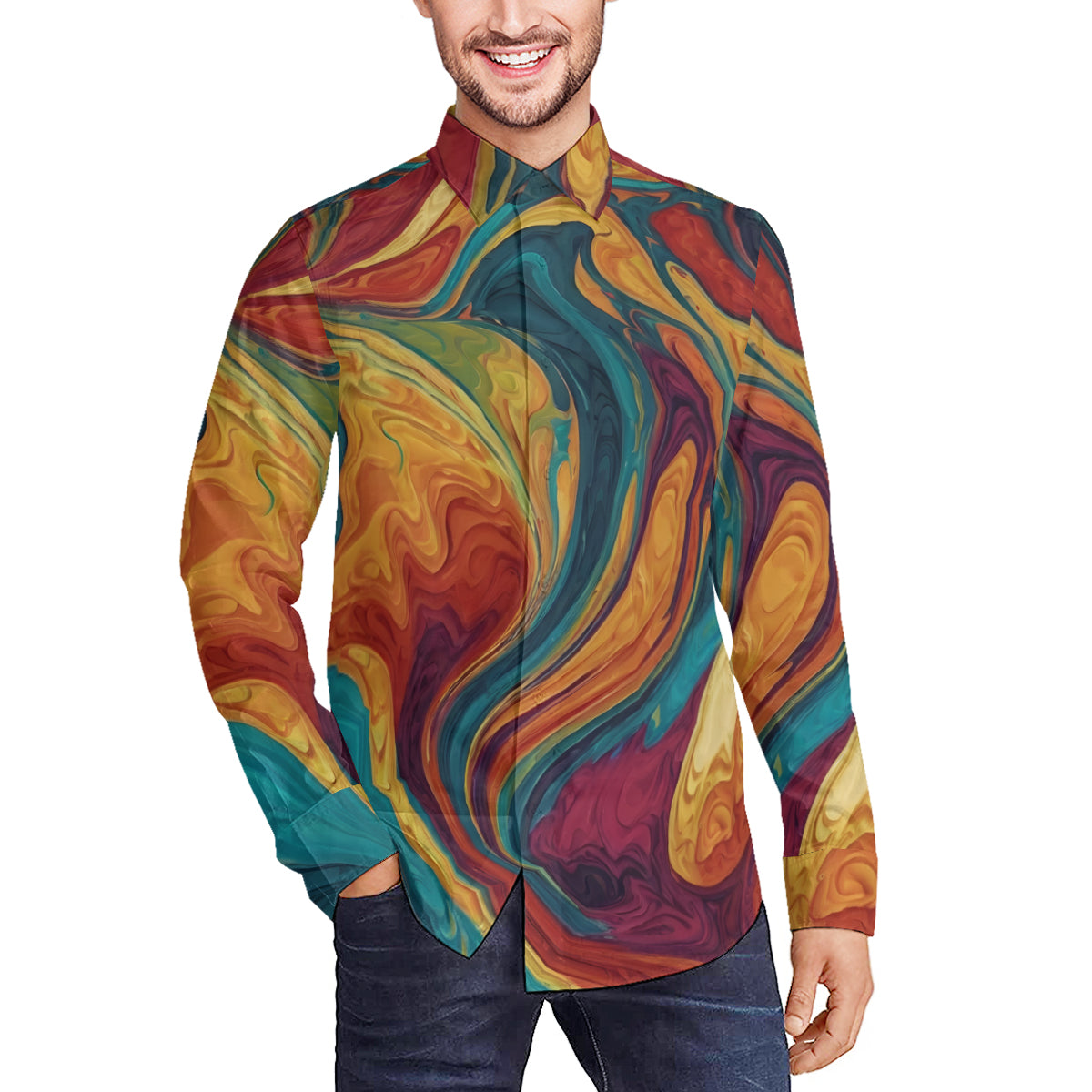 Colorful Design Men's Classic Long-Sleeved Shirt | Polyester