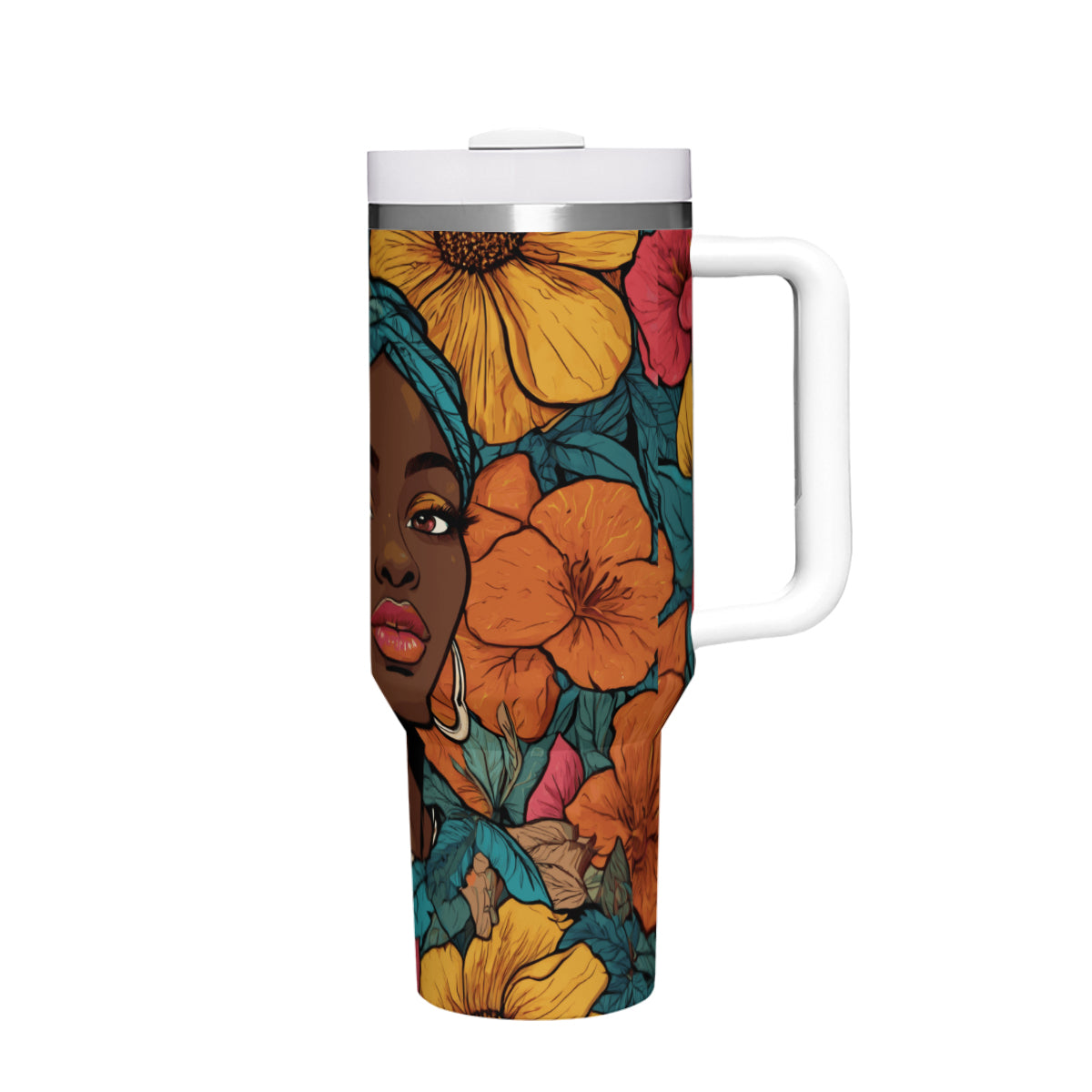 Melanin Queen Large Capacity Tumbler with Handle(1100ml/40oz) | Stainless Steel 304