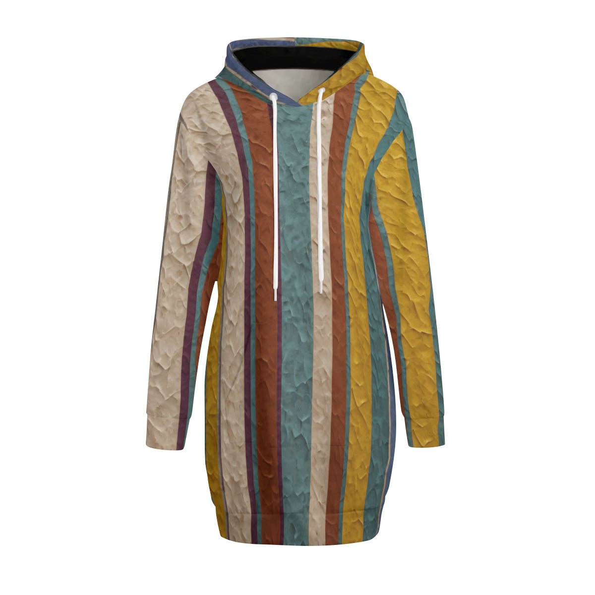 Strip Design Women Long Sleeve Casual Hoodie Sweatshirt Dress
