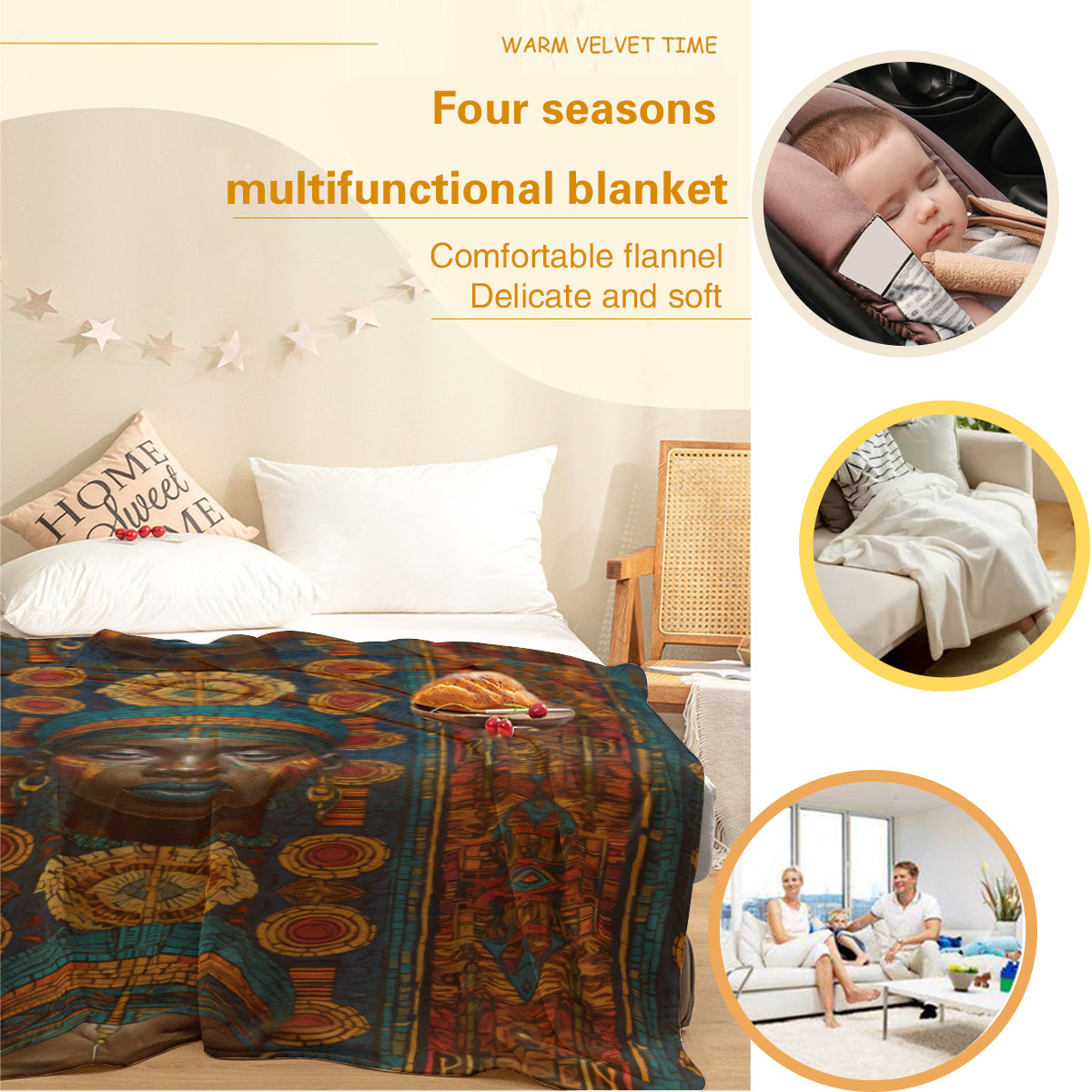 African Image Single-Sided Printed Blanket (Vertical) | 350GSM Flannel