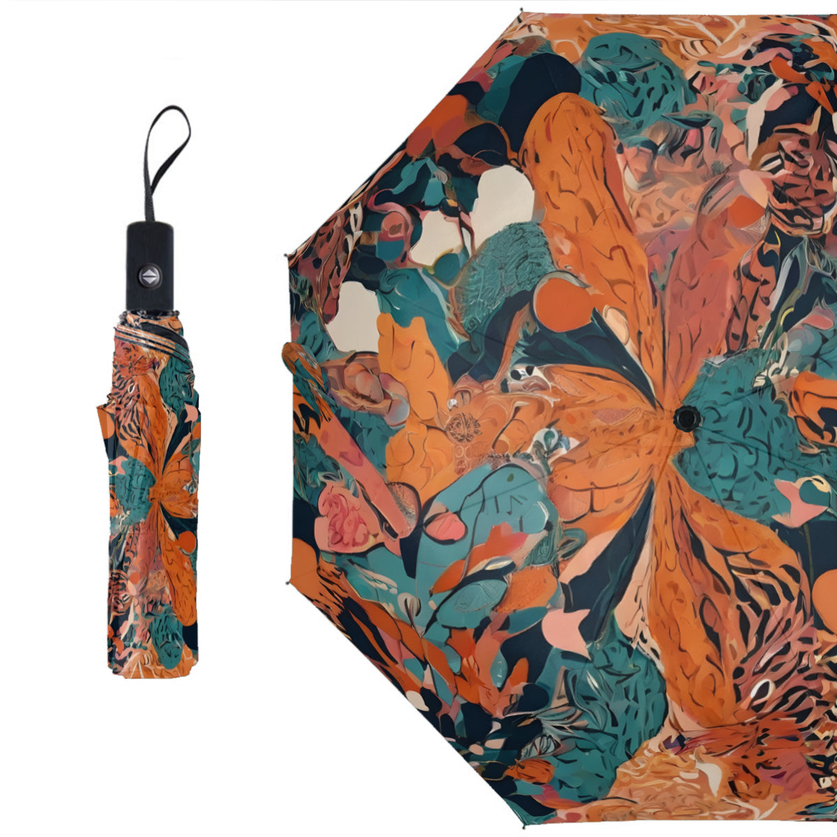 Abstract Vibes Automatic Tri-Fold Black Rubber Umbrella