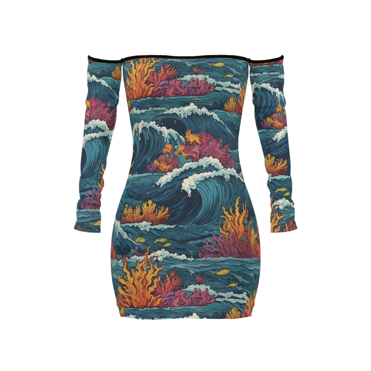 Ocean Waves Women's Off-shoulder Back Lace-up Dress | Polyester