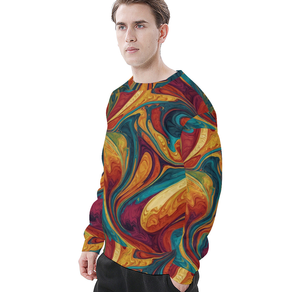 Colorful Design Men's O-Neck EU Size Long-Sleeved T-Shirt | 180GSM Cotton