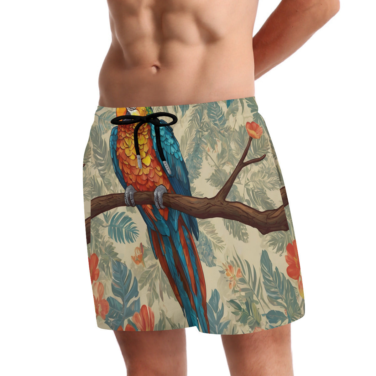 Parrot Design Men's Casual Shorts Double-Layer Sports Beach Pants (Short) | Polyester