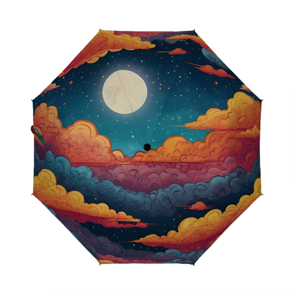 Sky Beauty Abstract Automatic Tri-Fold Black Rubber Umbrella (Outside Printing)|Polyester