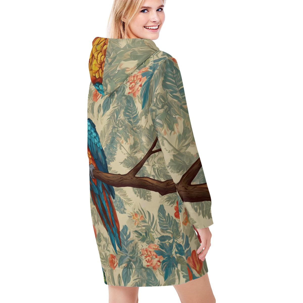 Parrot Design Women Long Sleeve Casual Hoodie Sweatshirt Dress