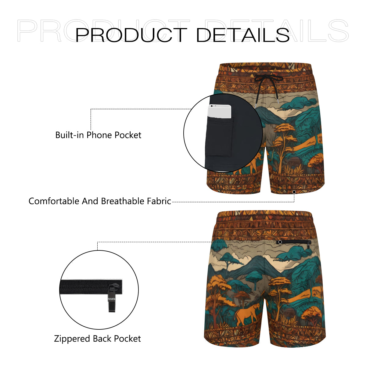 Beautiful Landscape All-Over Print Men's Casual Shorts Double-Layer Sports Beach Shorts | Polyester