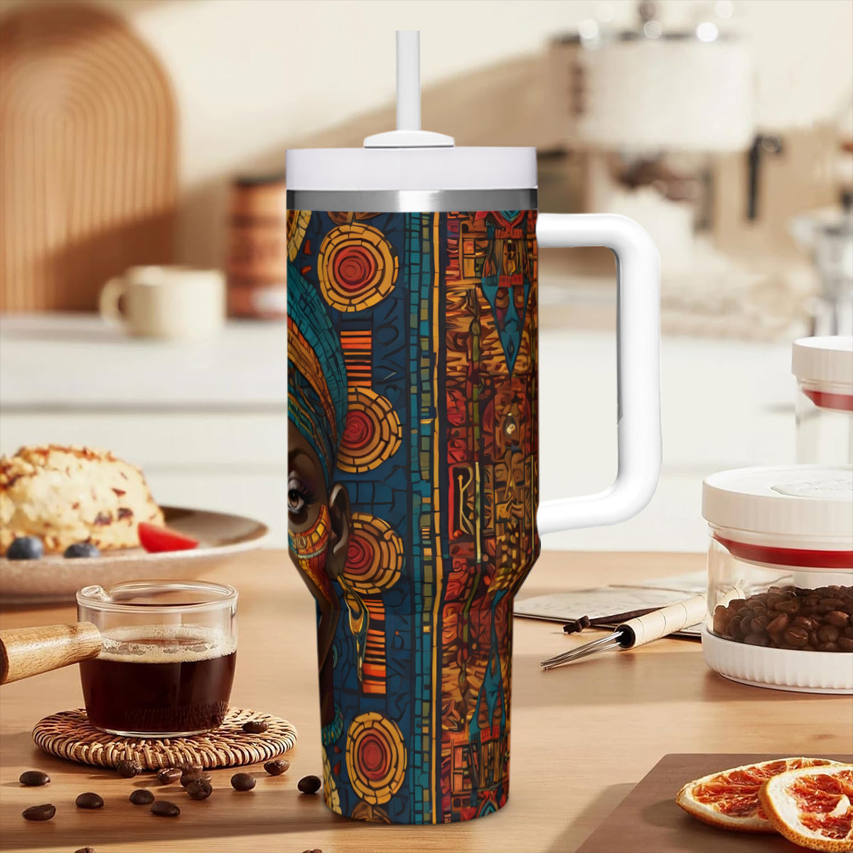 African Image Large Capacity Tumbler with Handle(1100ml/40oz) | Stainless Steel 304