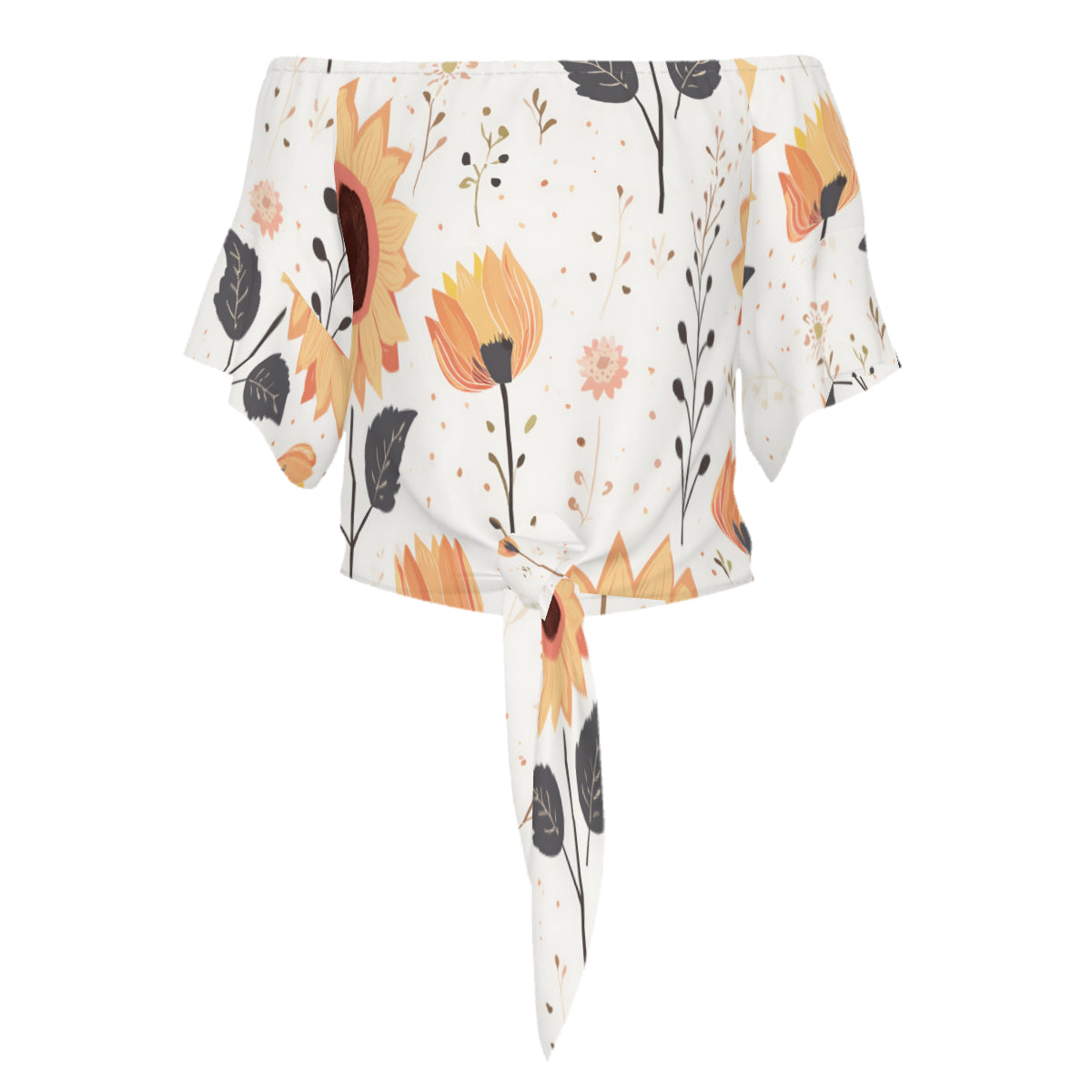 Floral Beauty Women's One-shoulder Tie Short Sleeves T-shirt