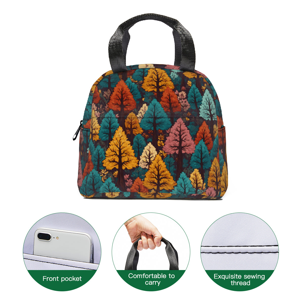Beautiful Floral personalised canvas handheld insulated lunch bag (with side pocket)|Polyester