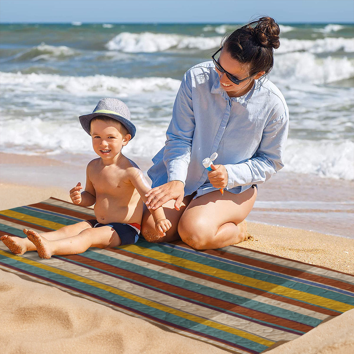 Strip Design Single-Sided Printed Beach Towel | 52% Polyester And 48% Cotton
