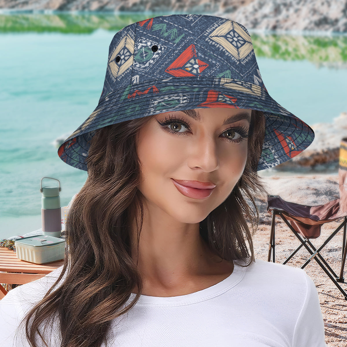 Denim Abstract Design Double-Sided Fisherman Hat | Polyester